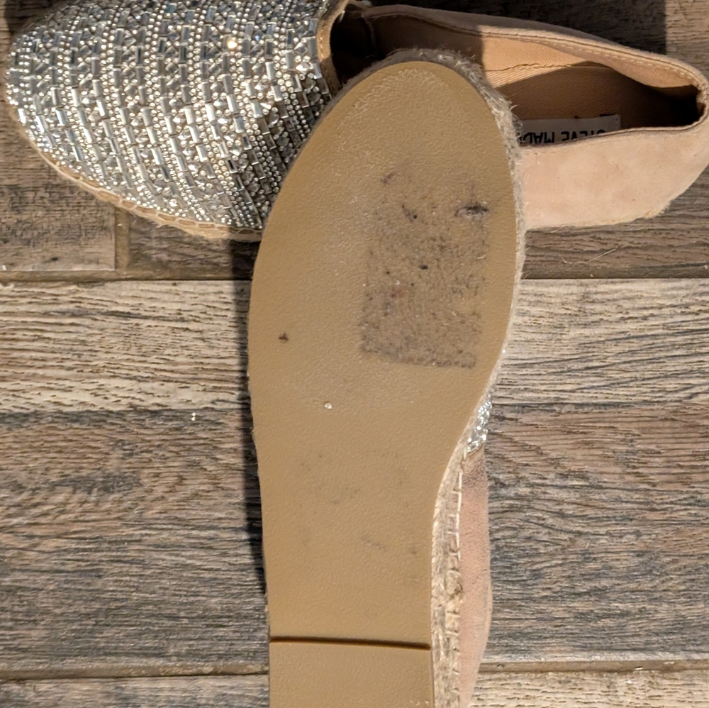 Steve Madden Rhinestone, Bugle Beads Espadrilles in Tan and Silver